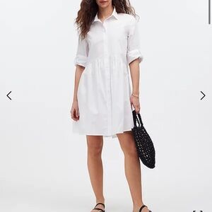 NWT Madewell MEDIUM Button Front Mini Shirtdress in Poplin White